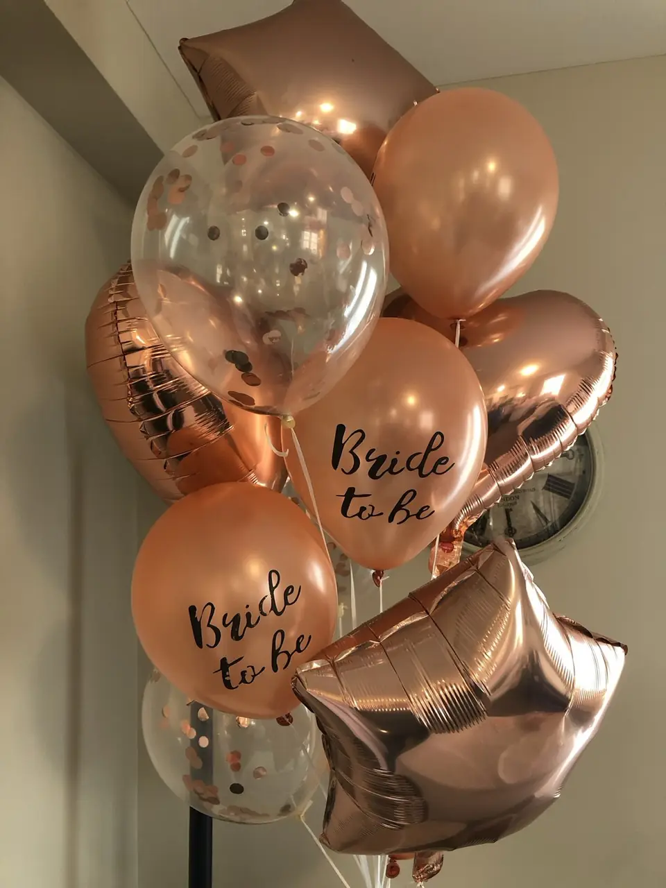 Rose-gold Bride to Be balloon bouquet